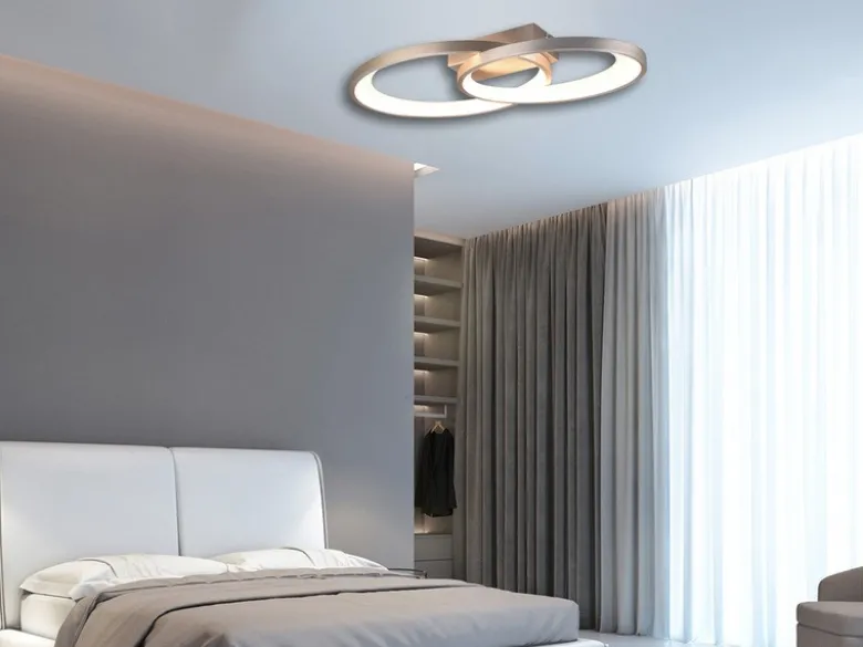 Große LED Deckenleuchte MALAGA 2 Ringe Silber, Breite 57cm
