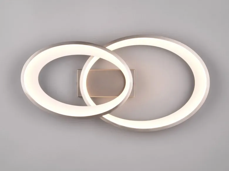 Große LED Deckenleuchte MALAGA 2 Ringe Silber, Breite 57cm