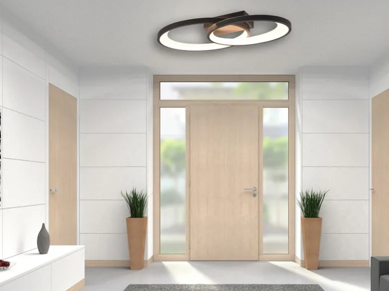 Große LED Deckenleuchte MALAGA 2 Ringe Schwarz, Breite 57cm