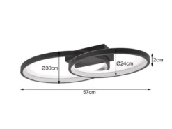 Große LED Deckenleuchte MALAGA 2 Ringe Schwarz, Breite 57cm