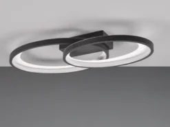 Große LED Deckenleuchte MALAGA 2 Ringe Schwarz, Breite 57cm