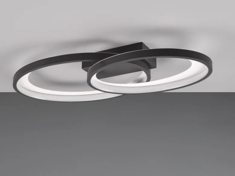 Große LED Deckenleuchte MALAGA 2 Ringe Schwarz, Breite 57cm