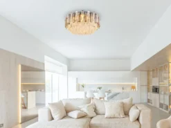 Große LED Deckenleuchte mit Acryl Kristallen und Rauchglas Stäben, Ø 55cm