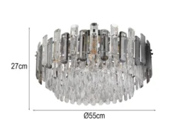 Große LED Deckenleuchte mit Acryl Kristallen und Rauchglas Stäben, Ø 55cm