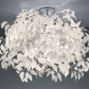 Große LED Deckenleuchte mit Blätter Lampenschirm Weiß Ø 70cm