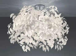 Große LED Deckenleuchte mit Blätter Lampenschirm Weiß Ø 70cm