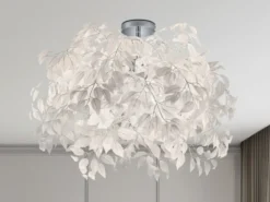 Große LED Deckenleuchte mit Blätter Lampenschirm Weiß Ø 70cm