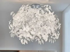 Große LED Deckenleuchte mit Blätter Lampenschirm Weiß Ø 70cm