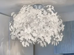 Große LED Deckenleuchte mit Blätter Lampenschirm Weiß Ø 70cm