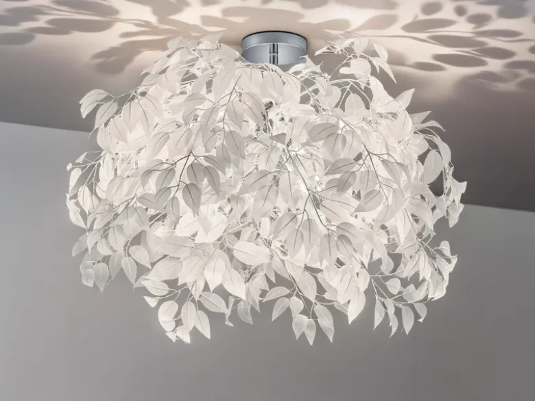Große LED Deckenleuchte mit Blätter Lampenschirm Weiß Ø 70cm
