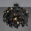 Große LED Deckenleuchte mit Blätter Lampenschirm Schwarz-Gold, Ø 70cm