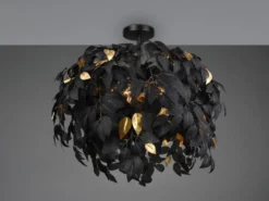 Große LED Deckenleuchte mit Blätter Lampenschirm Schwarz-Gold, Ø 70cm
