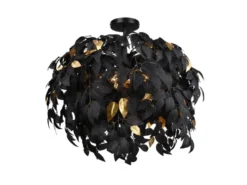 Große LED Deckenleuchte mit Blätter Lampenschirm Schwarz-Gold, Ø 70cm