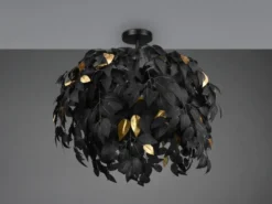 Große LED Deckenleuchte mit Blätter Lampenschirm Schwarz-Gold, Ø 70cm