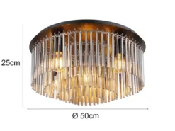 Große LED Deckenleuchte mit Rauchglas Stäben, Ø 50cm