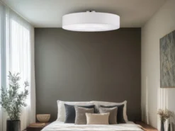 Große LED Deckenleuchte mit Stoffschirm in Weiß Ø 65cm