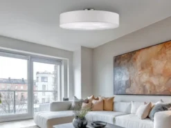 Große LED Deckenleuchte mit Stoffschirm in Weiß Ø 65cm