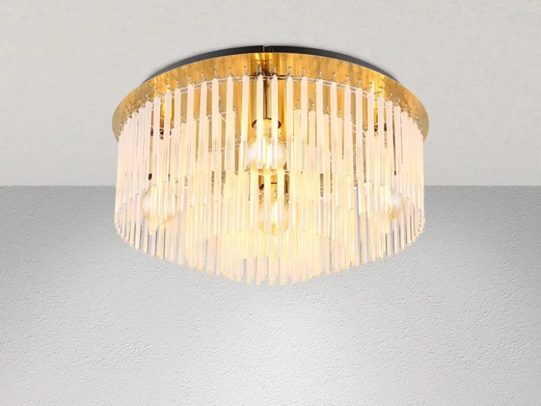 Große LED Deckenleuchte mit transparenten Echtglas Stäben, Ø 50cm