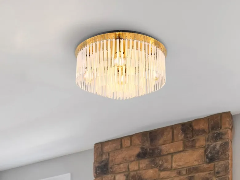 Große LED Deckenleuchte mit transparenten Echtglas Stäben, Ø 50cm