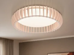 Große LED Deckenleuchte MONTE mit Naturholzlamellen & Fernbedienung, Ø 60cm