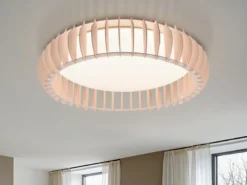 Große LED Deckenleuchte MONTE mit Naturholzlamellen & Fernbedienung, Ø 60cm