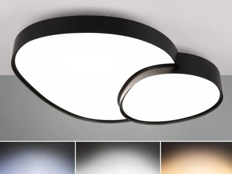 Große LED Deckenleuchte RISE mit Fernbedienung Schwarz, Breite 77cm