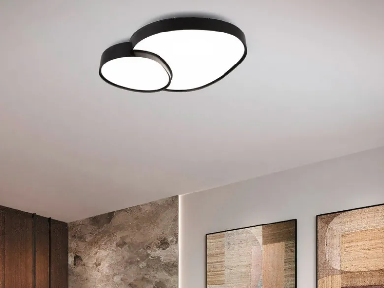 Große LED Deckenleuchte RISE mit Fernbedienung Schwarz, Breite 77cm