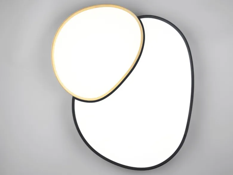 Große LED Deckenleuchte RISE mit Fernbedienung Schwarz Gold, Breite 77cm