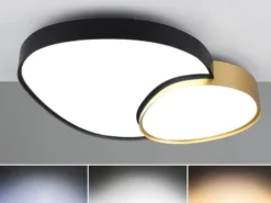 Große LED Deckenleuchte RISE mit Fernbedienung Schwarz Gold, Breite 77cm