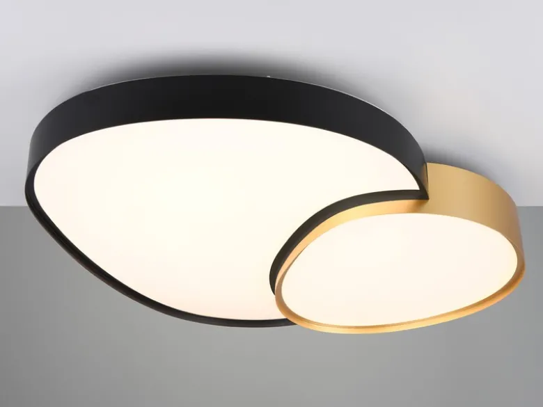 Große LED Deckenleuchte RISE mit Fernbedienung Schwarz Gold, Breite 77cm