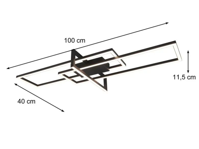 Große LED Deckenleuchte SALINAS mit Switch Dimmer Schwarz, Breite 100cm