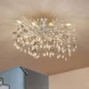 Große LED Deckenleuchte Silber 7-flammig Glas Kristall 2-farbig, Breite 85cm