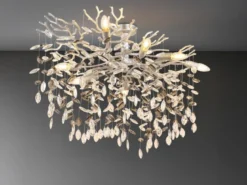 Große LED Deckenleuchte Silber 7-flammig Glas Kristall 2-farbig, Breite 85cm