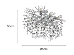 Große LED Deckenleuchte Silber 7-flammig Glas Kristall 2-farbig, Breite 85cm