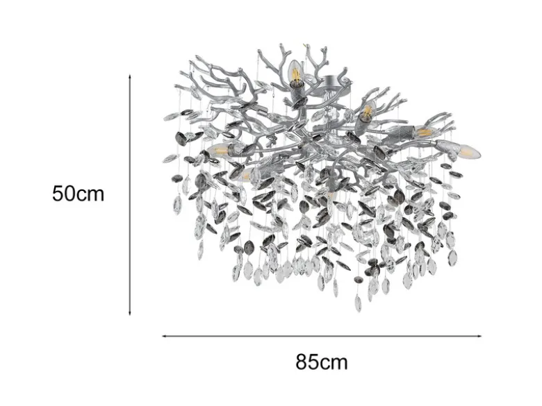 Große LED Deckenleuchte Silber 7-flammig Glas Kristall 2-farbig, Breite 85cm