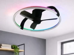 Große LED Deckenleuchte STOCKHOLM mit Ventilator, Fernbedienung & RGBW Ø 73,5cm