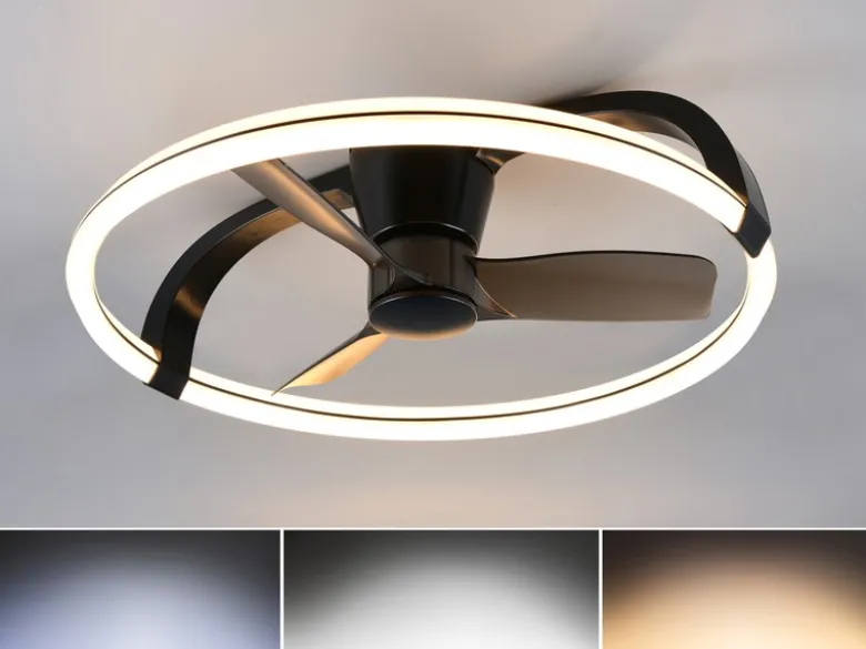 Große LED Deckenleuchte STOCKHOLM Schwarz mit Ventilator & Fernbedienung Ø73,5cm