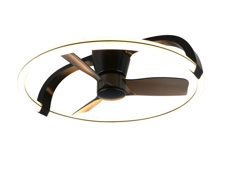 Große LED Deckenleuchte STOCKHOLM Schwarz mit Ventilator & Fernbedienung Ø73,5cm