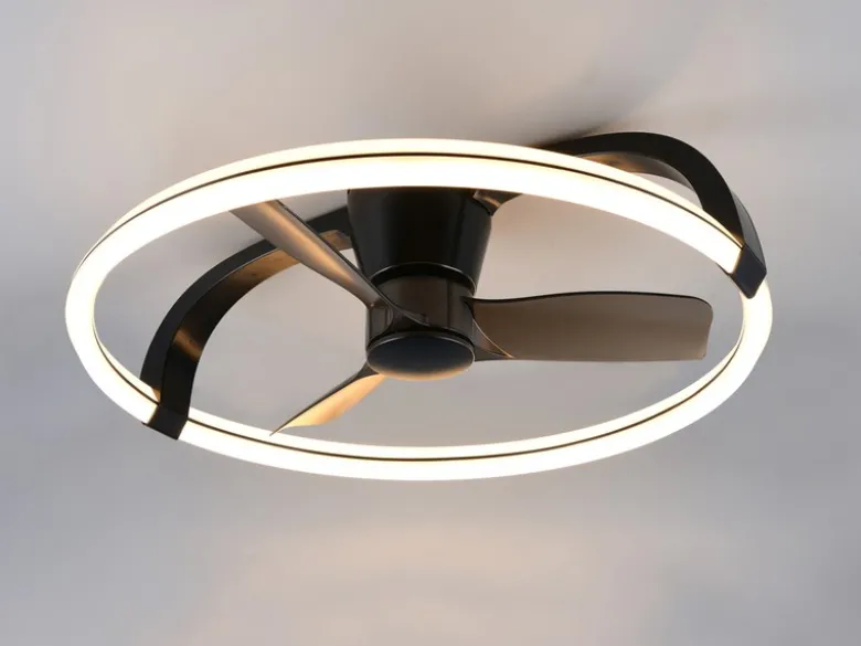 Große LED Deckenleuchte STOCKHOLM Schwarz mit Ventilator & Fernbedienung Ø73,5cm