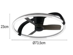 Große LED Deckenleuchte STOCKHOLM Schwarz mit Ventilator & Fernbedienung Ø73,5cm