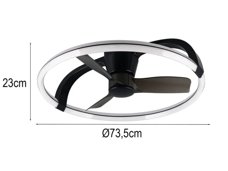 Große LED Deckenleuchte STOCKHOLM Schwarz mit Ventilator & Fernbedienung Ø73,5cm