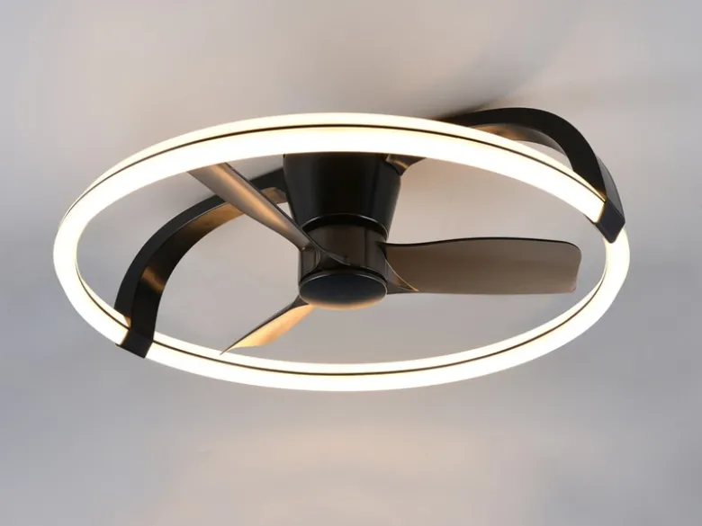 Große LED Deckenleuchte STOCKHOLM Schwarz mit Ventilator & Fernbedienung Ø73,5cm