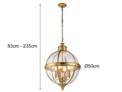 Große LED Jugendstil Pendelleuchte aus massivem Stahl in Messing, Ø 50cm