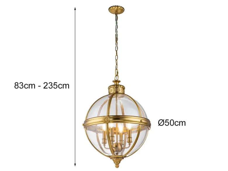 Große LED Jugendstil Pendelleuchte aus massivem Stahl in Messing, Ø 50cm