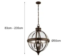 Große LED Jugendstil Pendelleuchte aus massivem Stahl in britisch Bronze Ø 50cm