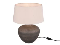 Große LED Keramik Tischleuchte braun mit Stoffschirm in beige, Höhe 46cm