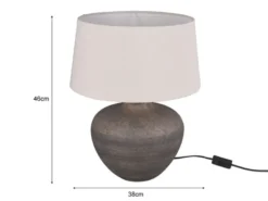 Große LED Keramik Tischleuchte braun mit Stoffschirm in beige, Höhe 46cm