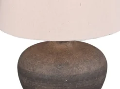 Große LED Keramik Tischleuchte braun mit Stoffschirm in beige, Höhe 46cm