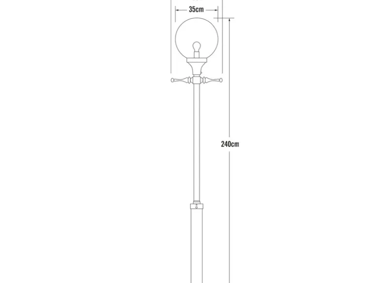 Große LED Mastleuchte Aluminium Weiß mit Glaskugel, Höhe 240cm