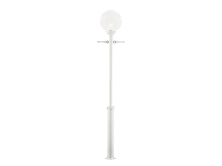 Große LED Mastleuchte Aluminium Weiß mit Glaskugel, Höhe 240cm